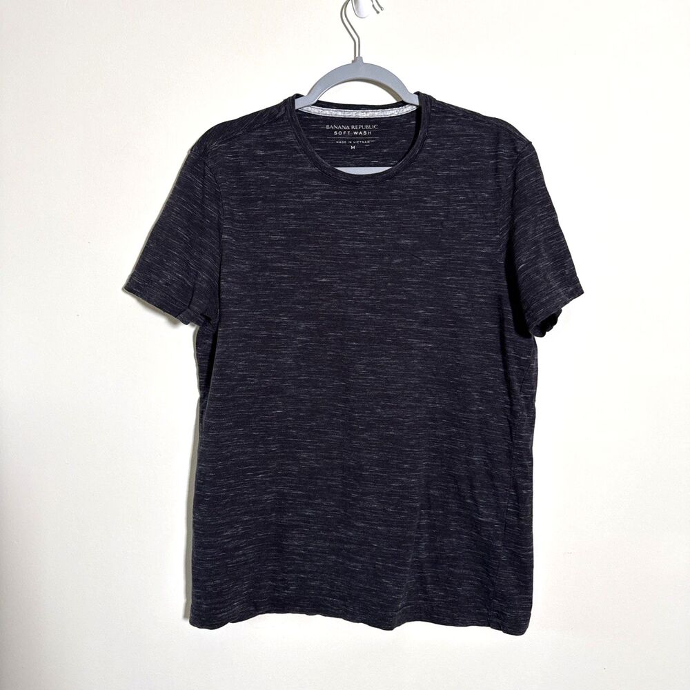 Banana Republic Soft Wash Men's Gray Black Crew Neck T-Shirt Size Medium Casual